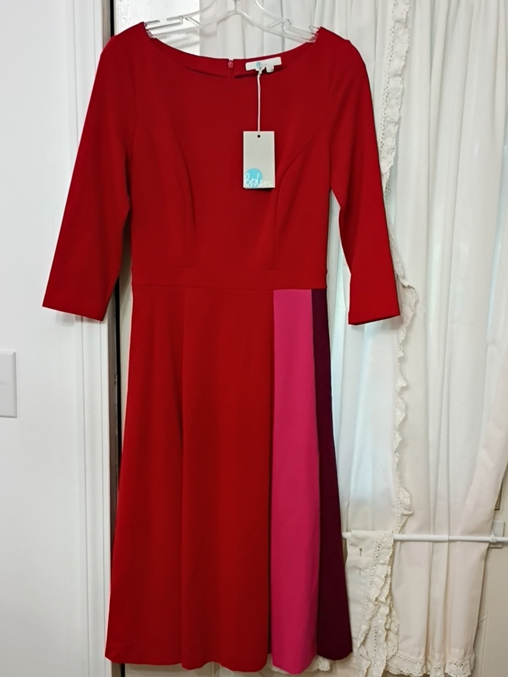 Boden Red Midi Dress with Pink & Burgundy Panels